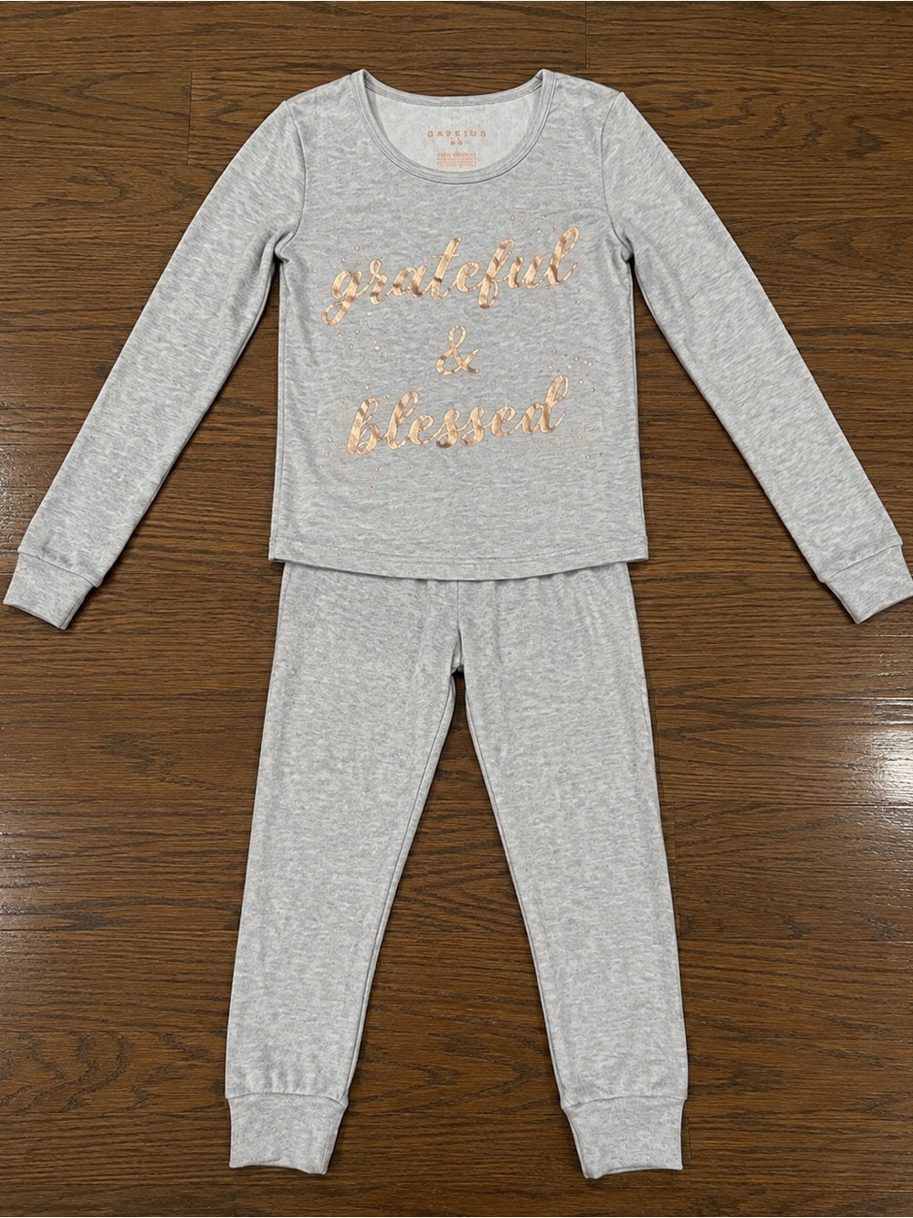 Danskin Girls Pajama Set Size 6 Gray Floral Long Sleeve & Pants NWT